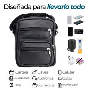 Bandolera Compacta de Piel Uso Rudo Casual Resistente - Thumbnail Image 5