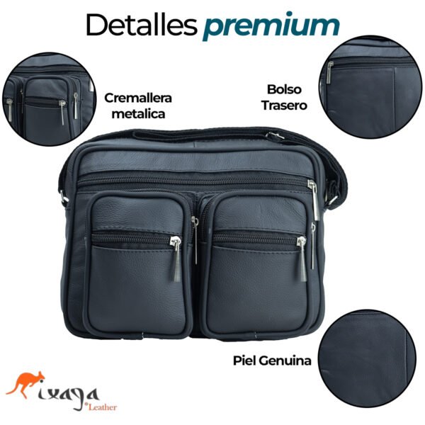 Bandolera Casual de Piel Unisex Ixaga Resistente Mod: Doble Bolsa - Imagen 4
