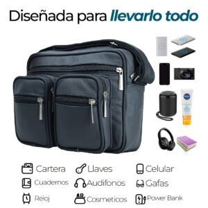 Bandolera Casual de Piel Unisex Ixaga Resistente Mod: Doble Bolsa - Thumbnail Image 5