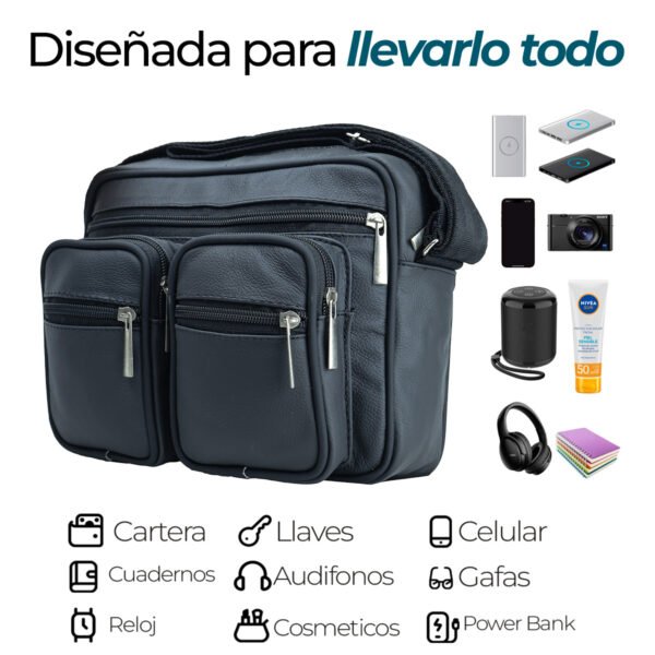 Bandolera Casual de Piel Unisex Ixaga Resistente Mod: Doble Bolsa - Imagen 5