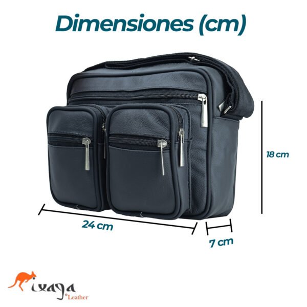 Bandolera Casual de Piel Unisex Ixaga Resistente Mod: Doble Bolsa - Imagen 3