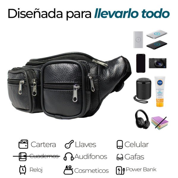 Cangurera Piel Genuina Uso Rudo: Doble Bolsa Repelente & Táctica Cuero - Ixaga - Imagen 6