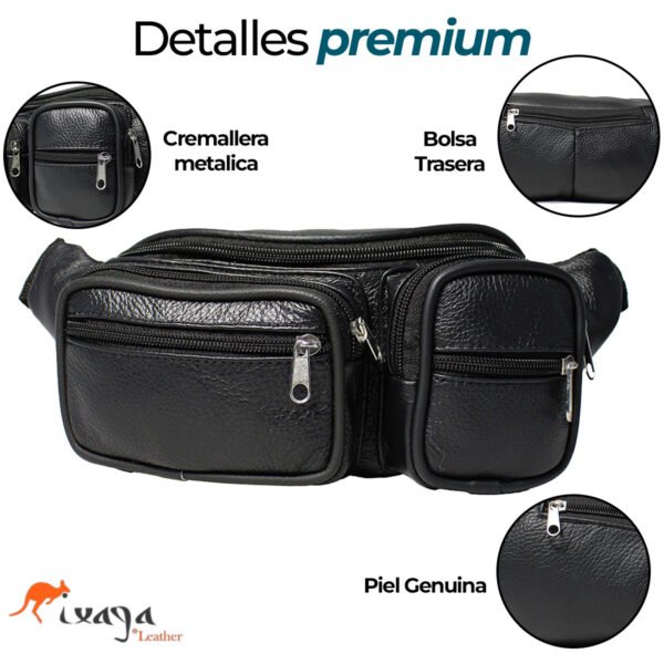 Cangurera Piel Genuina Uso Rudo: Doble Bolsa Repelente & Táctica Cuero - Ixaga - Imagen 7