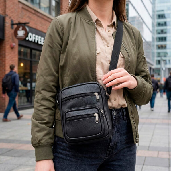 BOLSA DE PIEL NEGRA COMPACTA