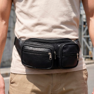 Cangurera Piel Genuina Uso Rudo: Doble Bolsa Repelente & Táctica Cuero - Ixaga