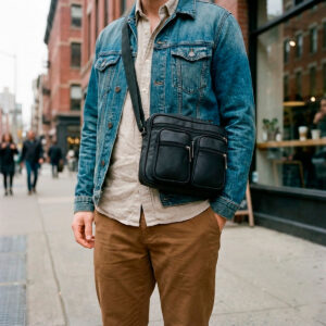 Bandolera Casual de Piel Unisex Ixaga Resistente Mod: Doble Bolsa