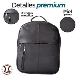 Mochila Negra de Piel Diseño Moderno y Compacto - Thumbnail Image 5