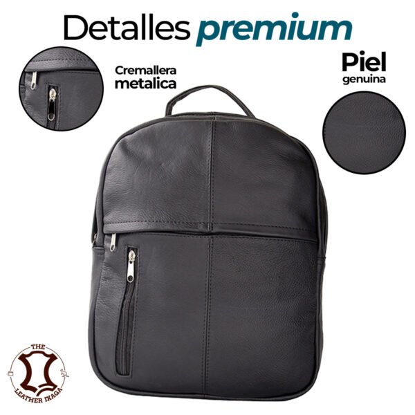 Mochila Negra de Piel Diseño Moderno y Compacto - Imagen 5