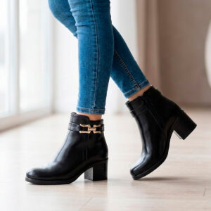 BOTIN NEGRO DE PIEL PARA DAMA CASUAL