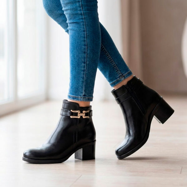 BOTIN NEGRO DE PIEL PARA DAMA CASUAL